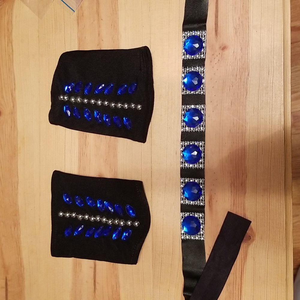 Glamour Dance Costume Black Blue Silver rhinestone adult L 2 piece - Picture 5 of 8